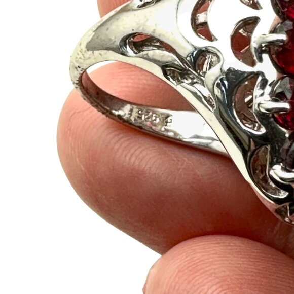 Sterling Silver Womens Ring Pink Morganite Red Garnet Size 6 - Picture 6 of 7